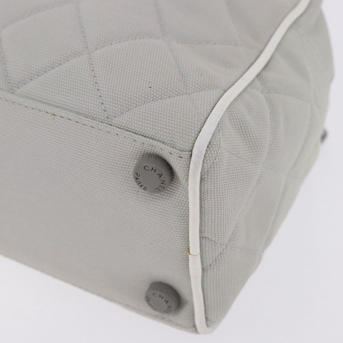 CHANEL Sports Hand Bag Canvas Gray Silver CC Auth BA14884A
