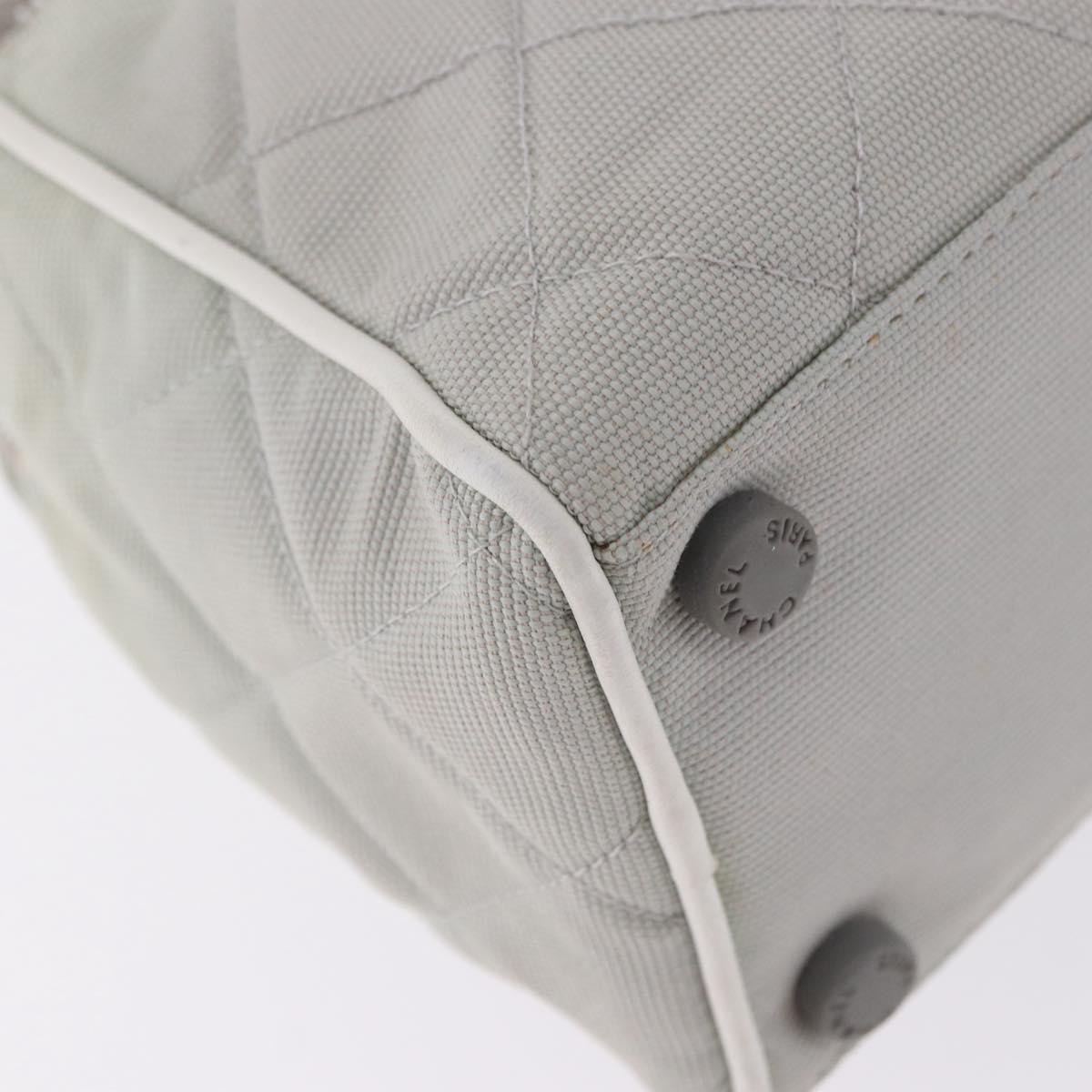 CHANEL Sports Hand Bag Canvas Gray Silver CC Auth BA14884A