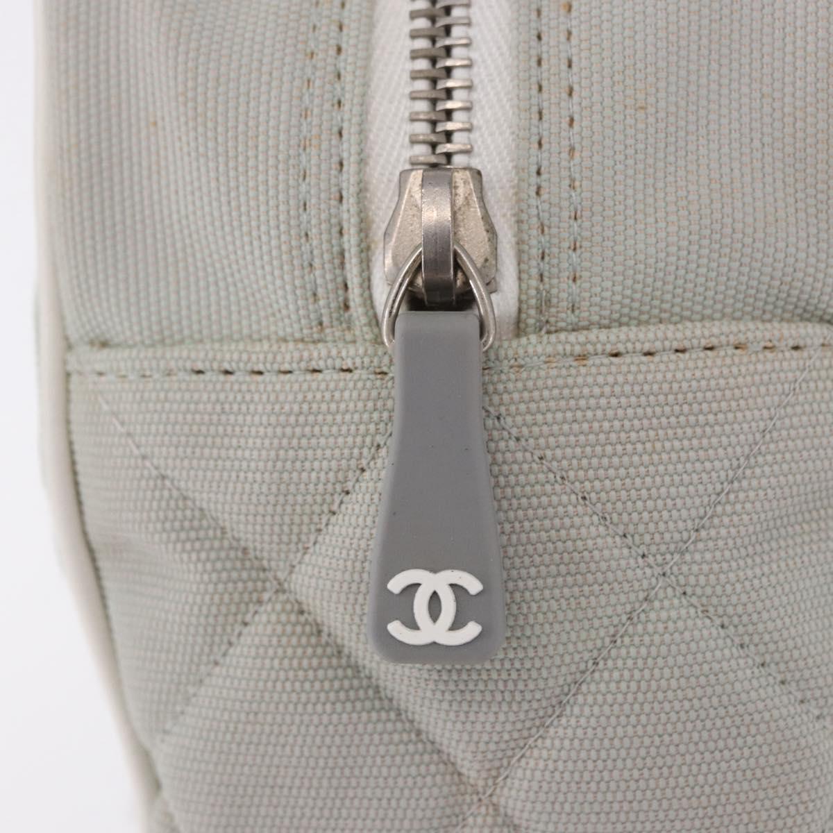 CHANEL Sports Hand Bag Canvas Gray Silver CC Auth BA14884A