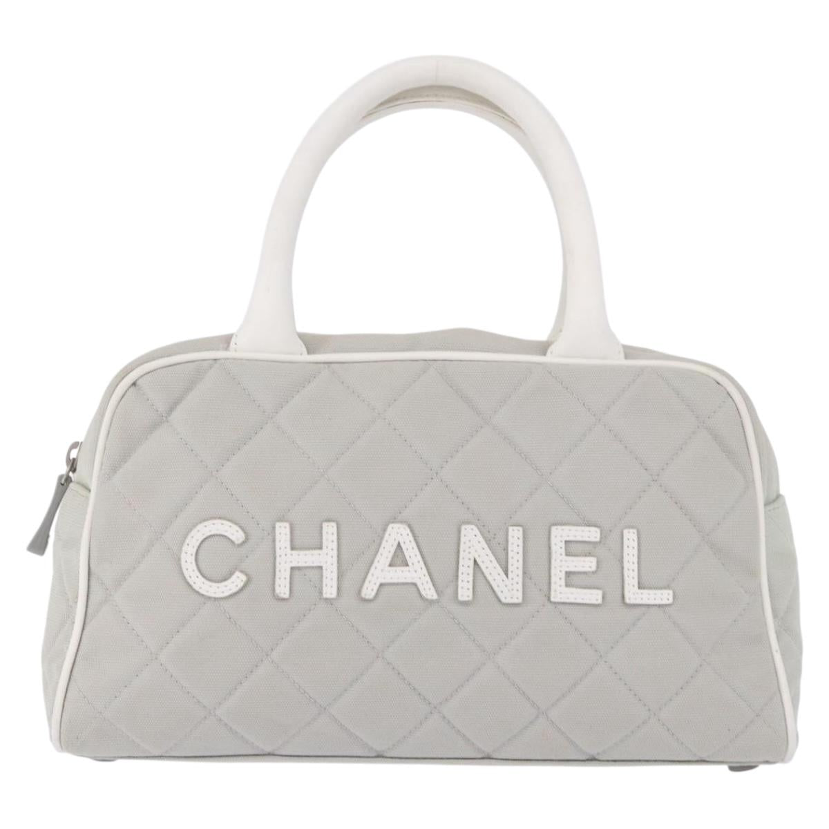 CHANEL Sports Hand Bag Canvas Gray Silver CC Auth BA14884A