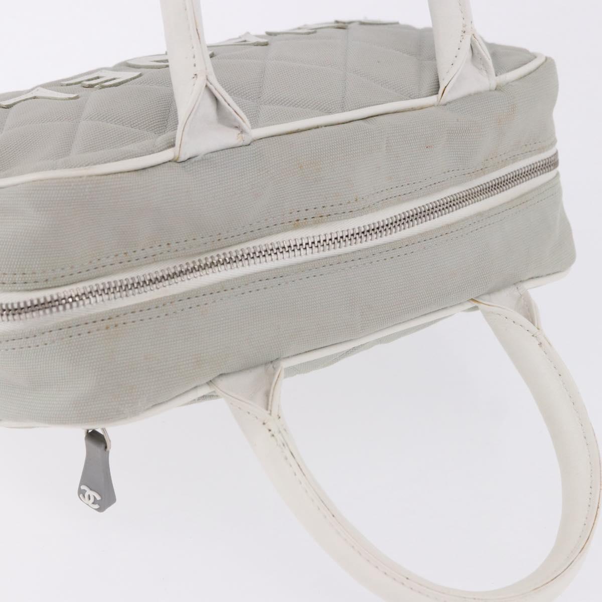 CHANEL Sports Hand Bag Canvas Gray Silver CC Auth BA14884A
