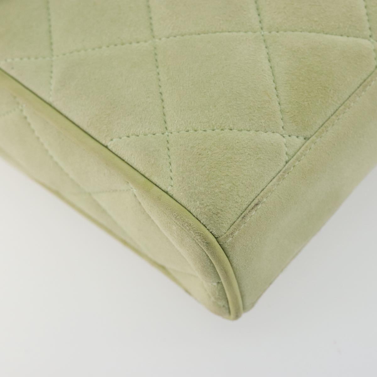 CHANEL Matelasse Shoulder Bag Suede Green Gold Tone CC Auth BA14888A