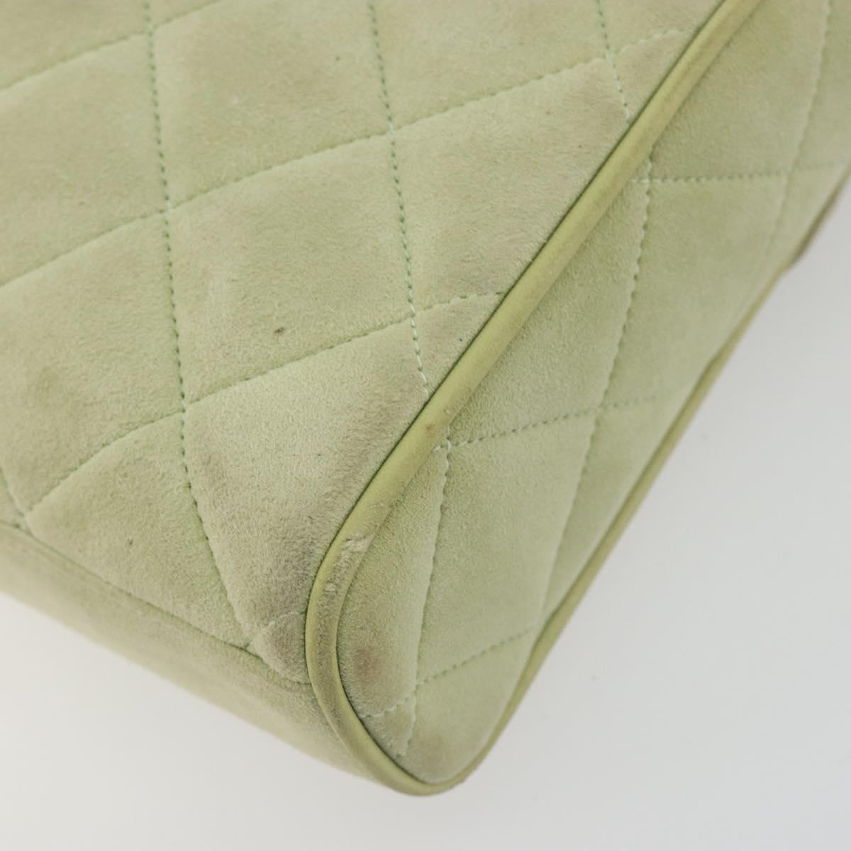 CHANEL Matelasse Shoulder Bag Suede Green Gold Tone CC Auth BA14888A