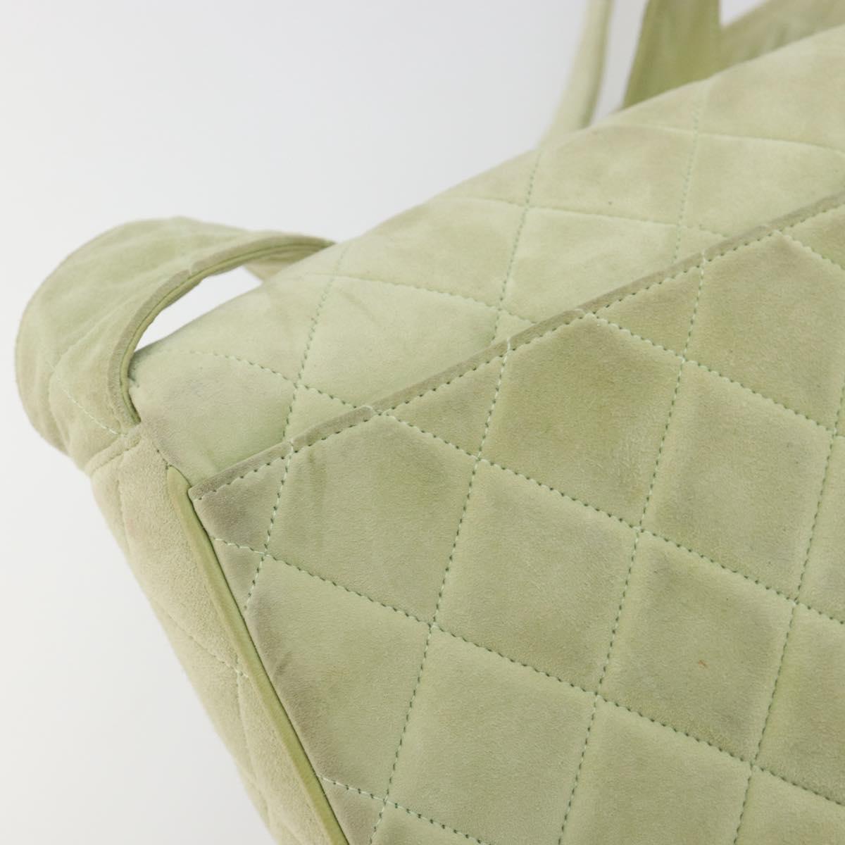 CHANEL Matelasse Shoulder Bag Suede Green Gold Tone CC Auth BA14888A