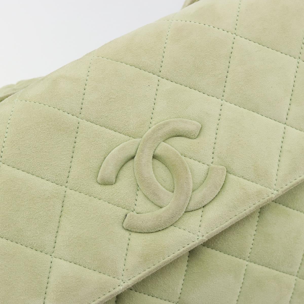 CHANEL Matelasse Shoulder Bag Suede Green Gold Tone CC Auth BA14888A