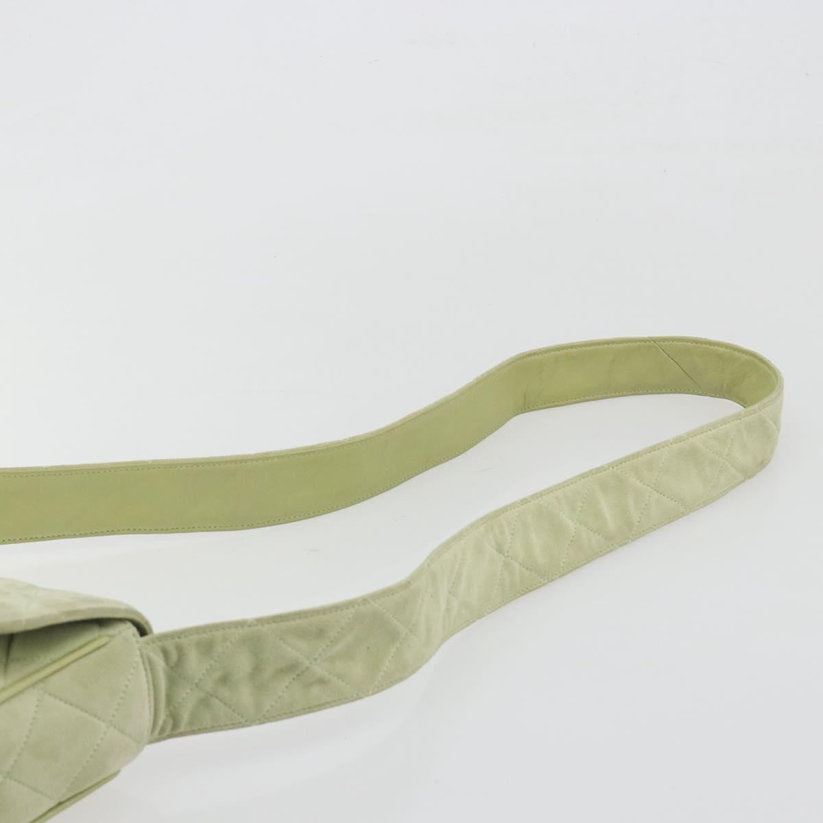 CHANEL Matelasse Shoulder Bag Suede Green Gold Tone CC Auth BA14888A