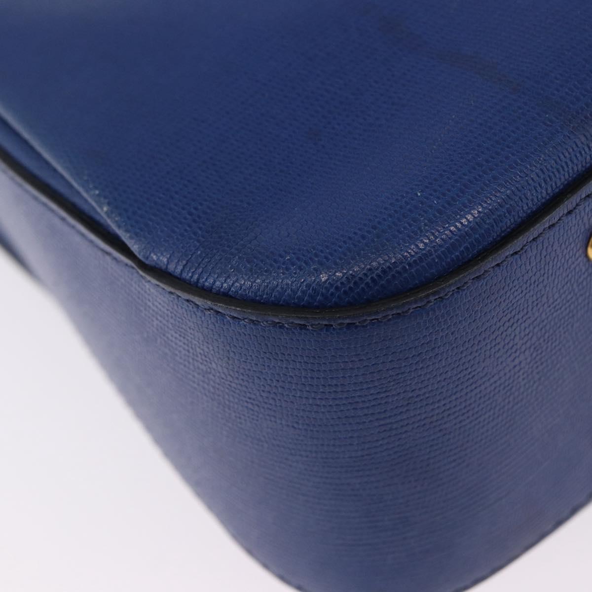 CELINE Circle Hand Bag Leather 2way Blue Gold Tone Auth BA14889A