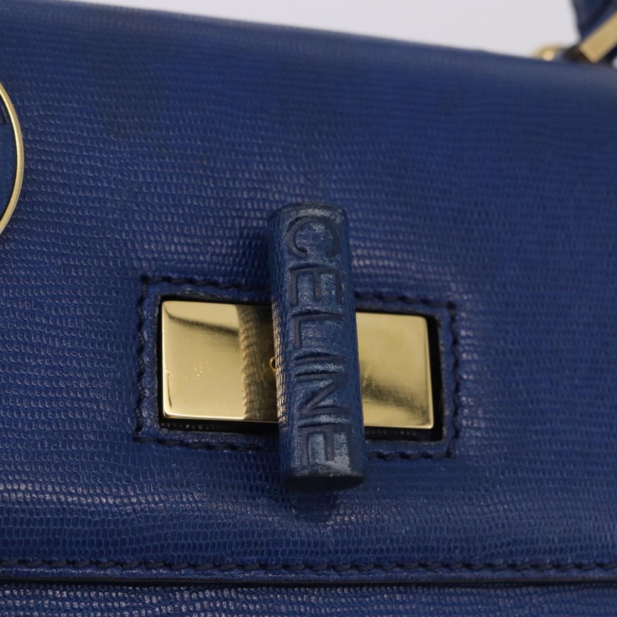 CELINE Circle Hand Bag Leather 2way Blue Gold Tone Auth BA14889A