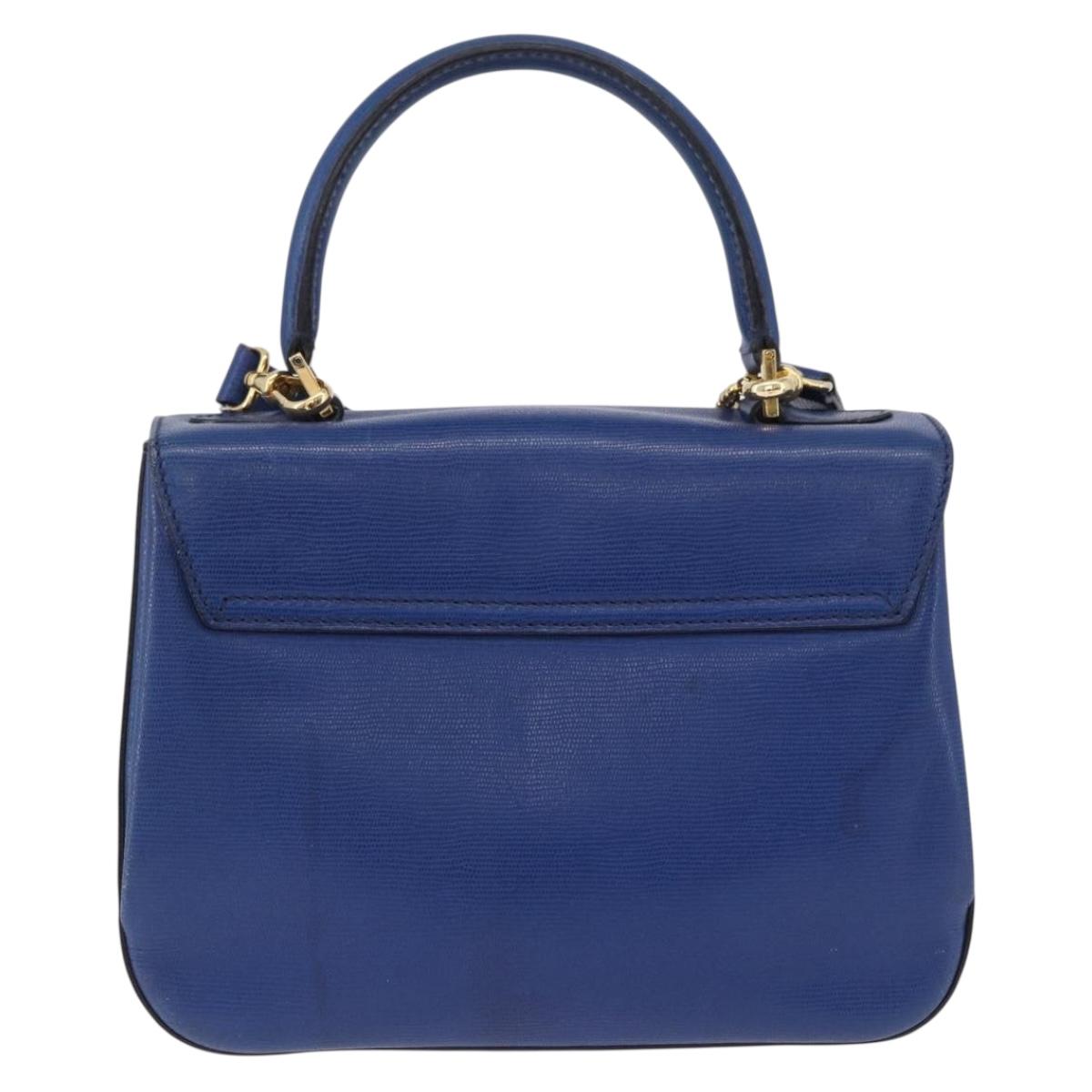 CELINE Circle Hand Bag Leather 2way Blue Gold Tone Auth BA14889A