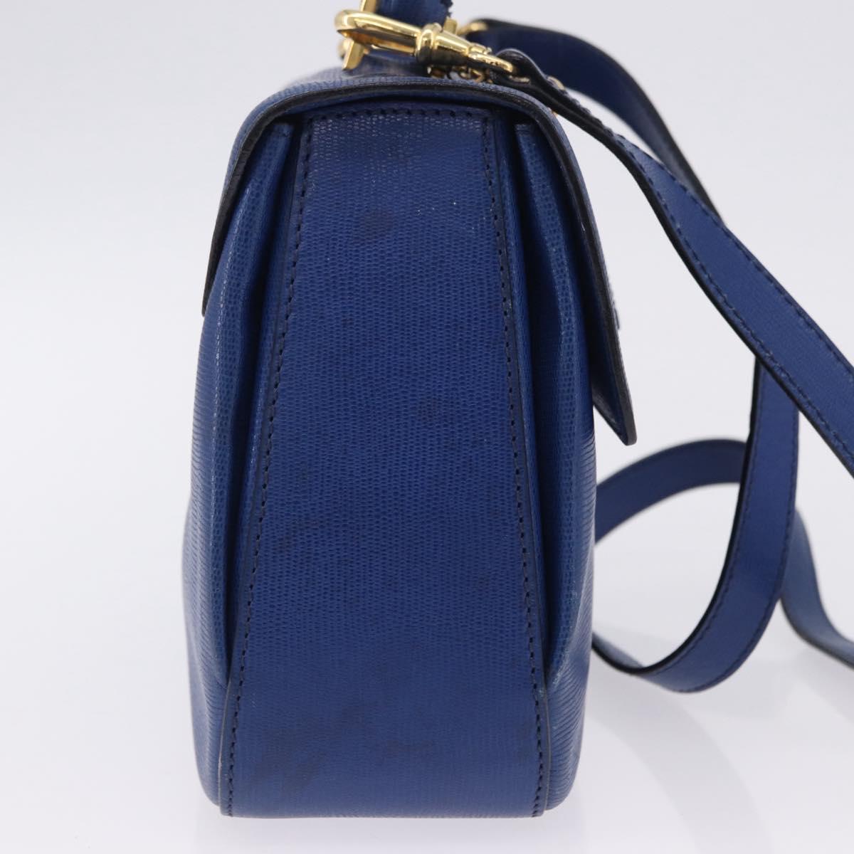 CELINE Circle Hand Bag Leather 2way Blue Gold Tone Auth BA14889A
