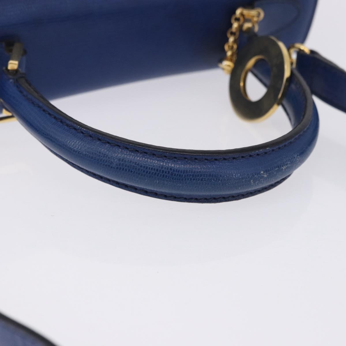 CELINE Circle Hand Bag Leather 2way Blue Gold Tone Auth BA14889A