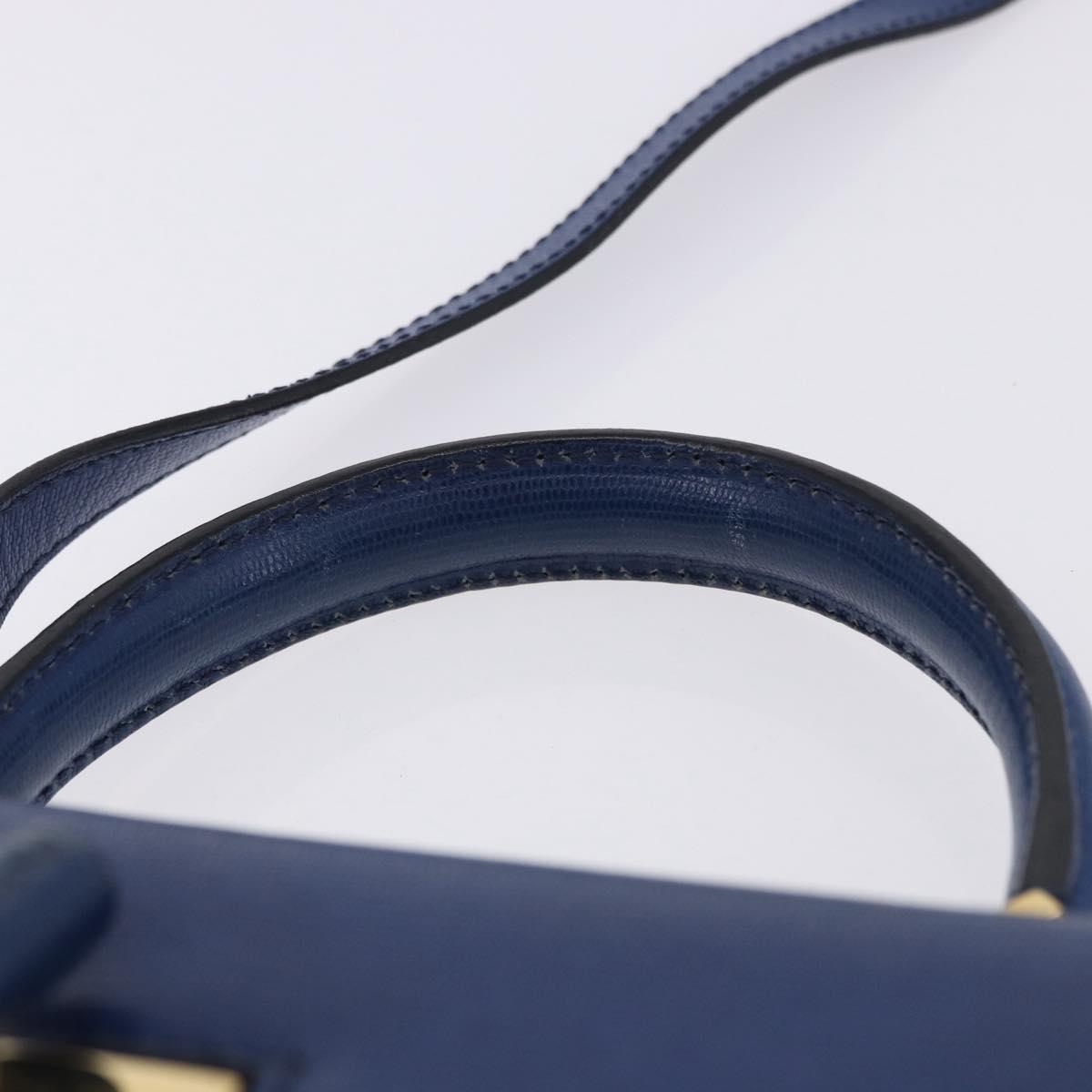 CELINE Circle Hand Bag Leather 2way Blue Gold Tone Auth BA14889A