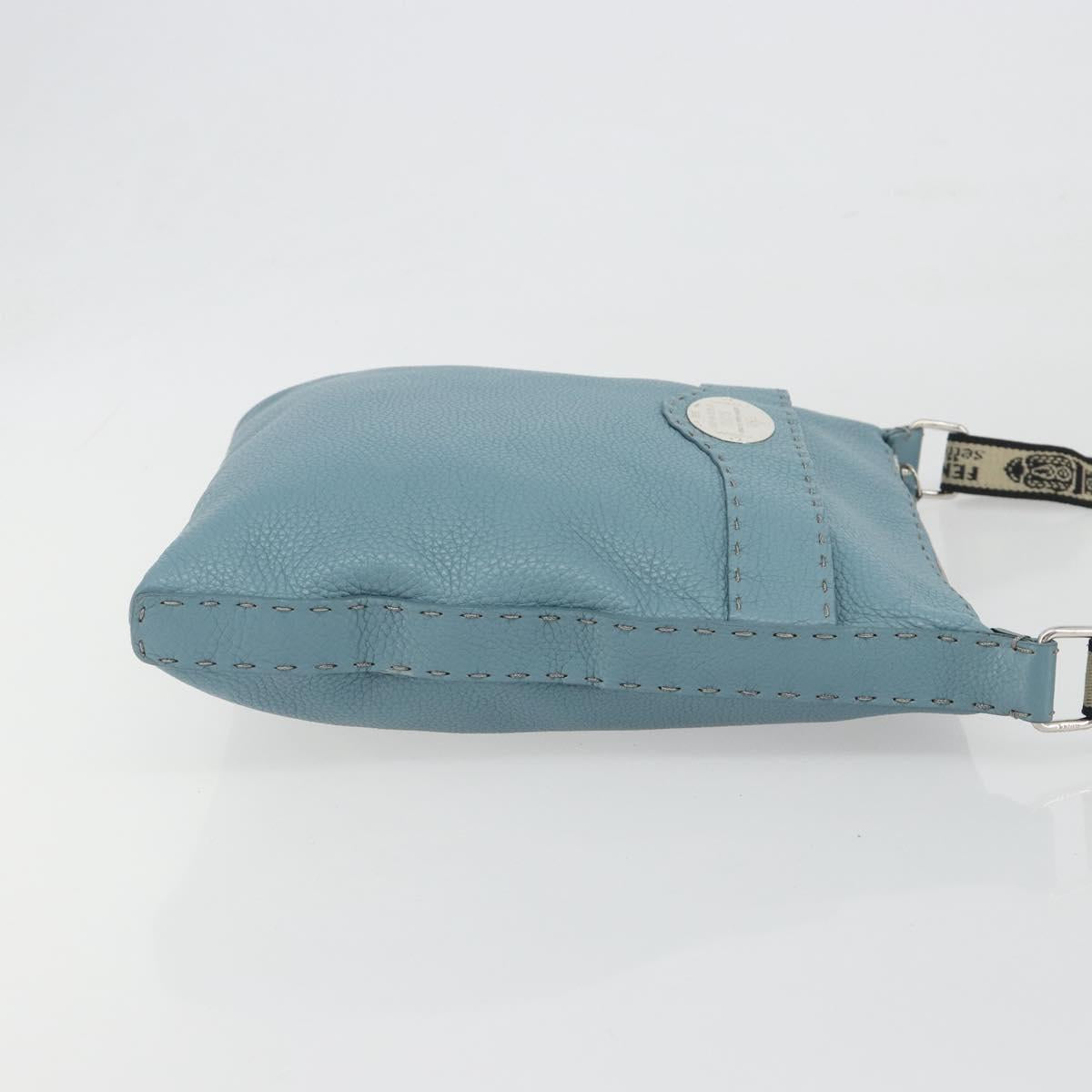 FENDI Celeria Shoulder Bag Leather Light Blue Silver 8BT109 Auth BA14891A