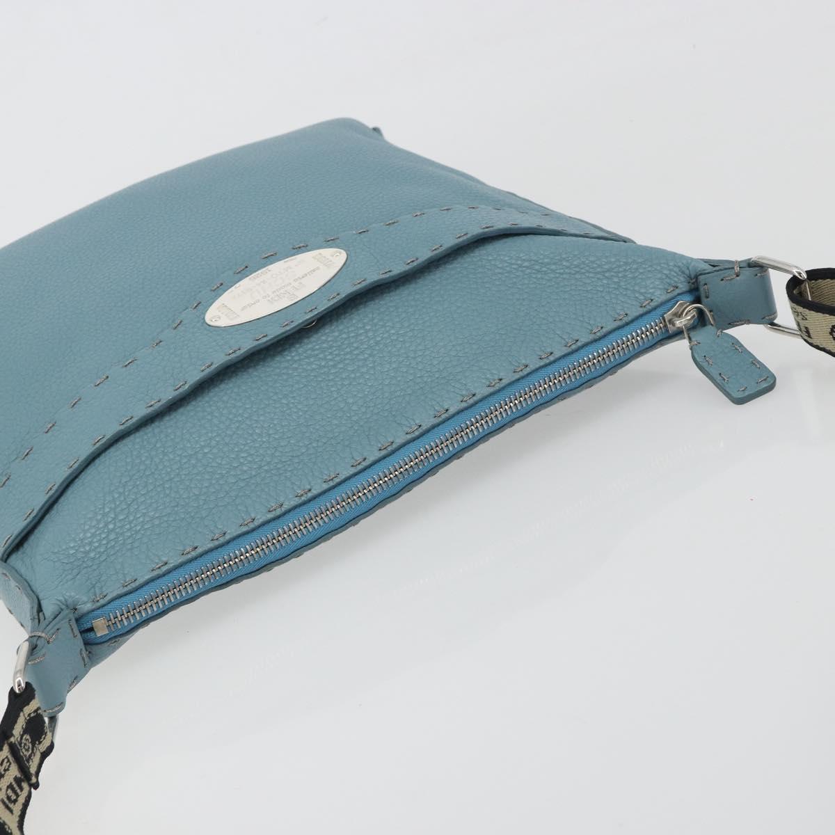 FENDI Celeria Shoulder Bag Leather Light Blue Silver 8BT109 Auth BA14891A