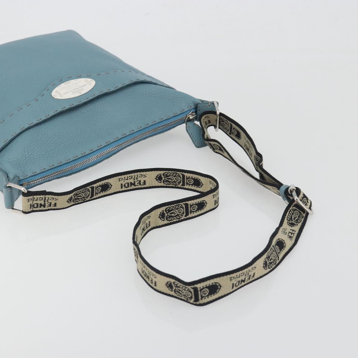 FENDI Celeria Shoulder Bag Leather Light Blue Silver 8BT109 Auth BA14891A