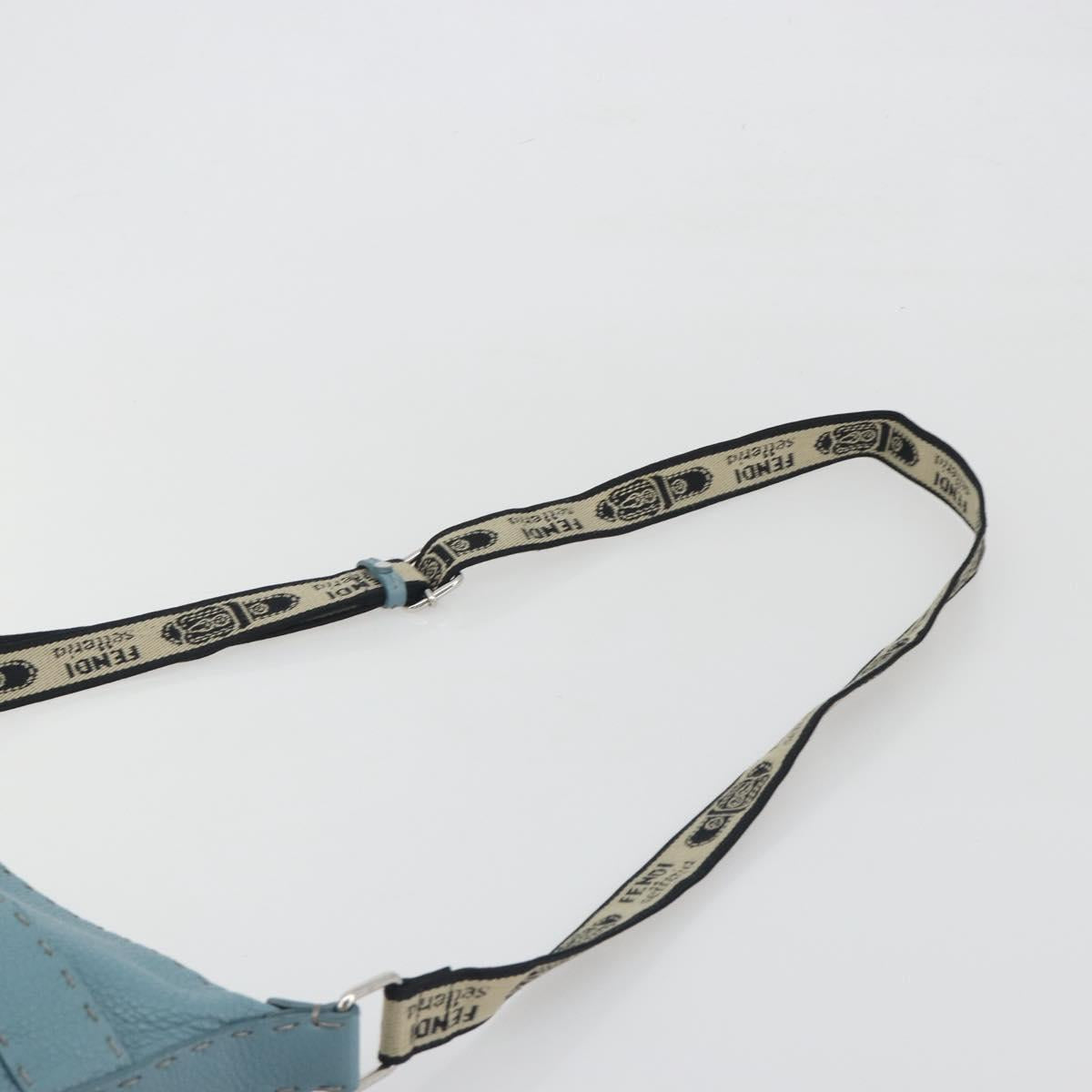 FENDI Celeria Shoulder Bag Leather Light Blue Silver 8BT109 Auth BA14891A