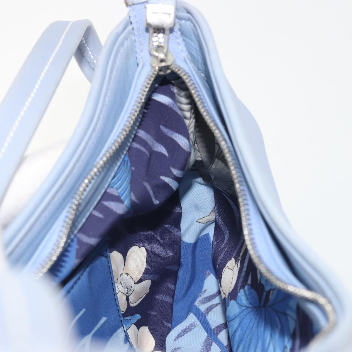 Salvatore Ferragamo Vara Ribbon Shoulder Bag Leather Blue Silver Auth BA14892