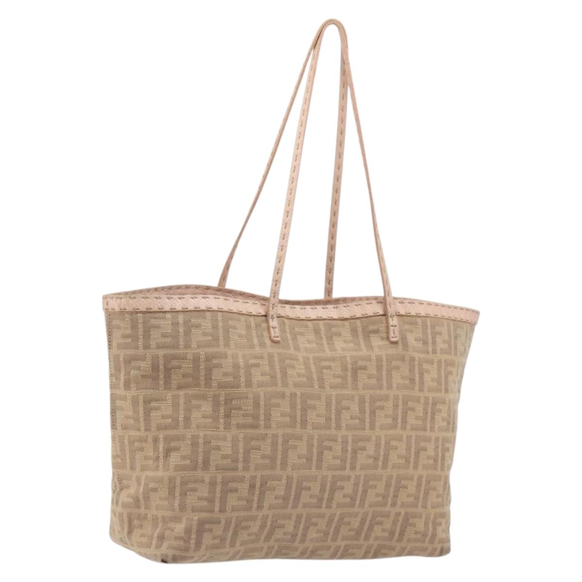 FENDI Zucca Canvas Tote Bag Beige Pink 8BH137 Auth BA14893