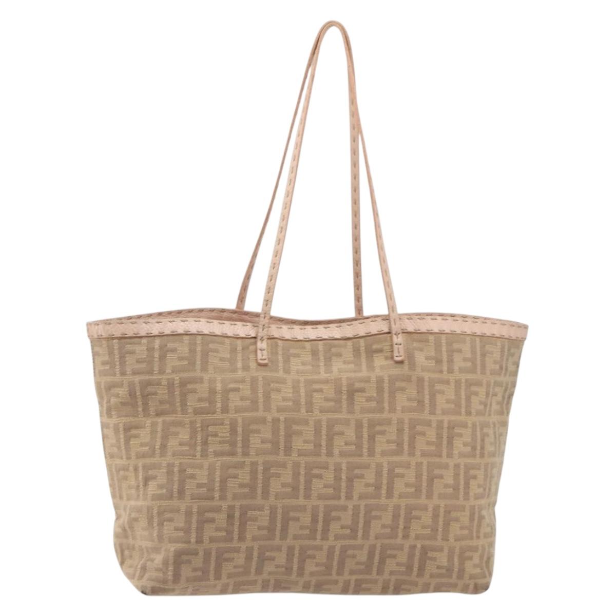 FENDI Zucca Canvas Tote Bag Beige Pink 8BH137 Auth BA14893