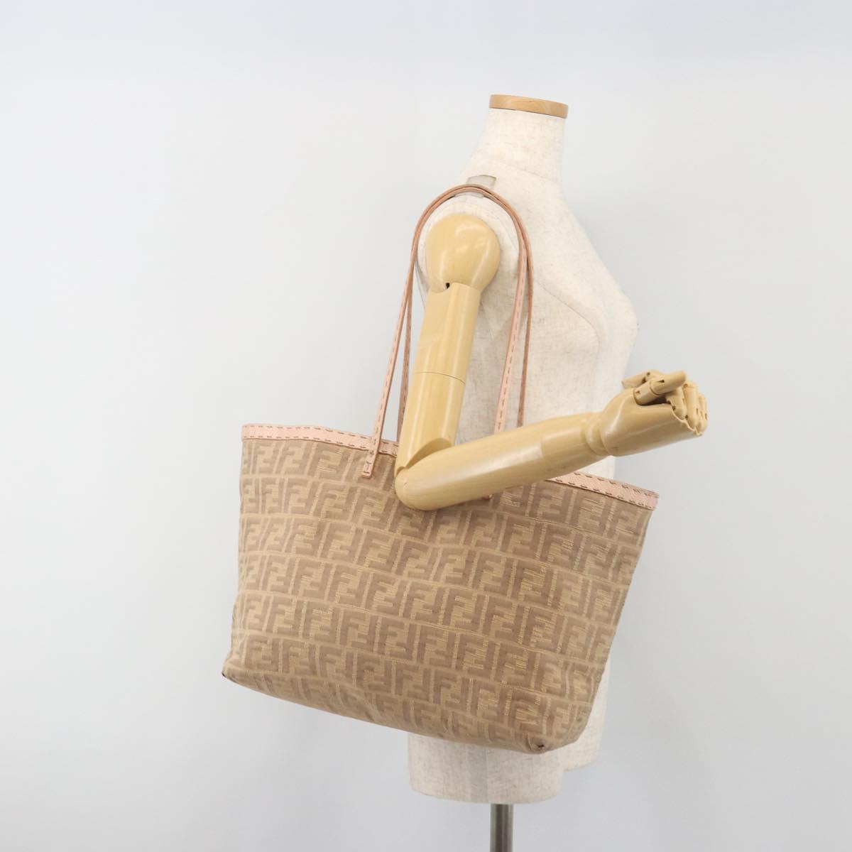 FENDI Zucca Canvas Tote Bag Beige Pink 8BH137 Auth BA14893