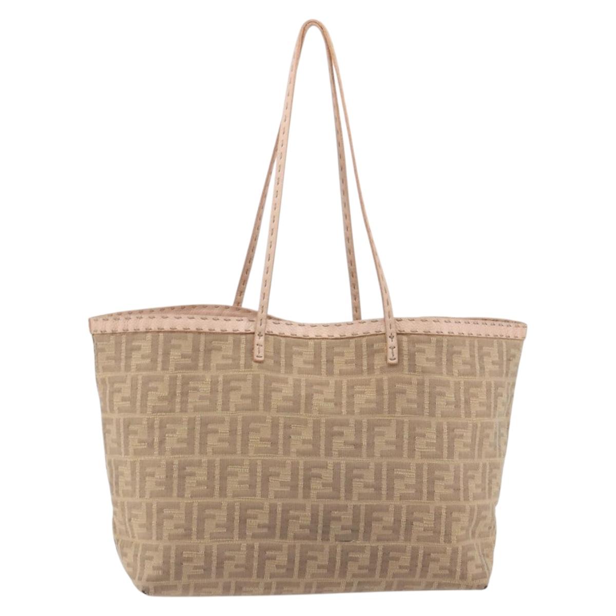 FENDI Zucca Canvas Tote Bag Beige Pink 8BH137 Auth BA14893