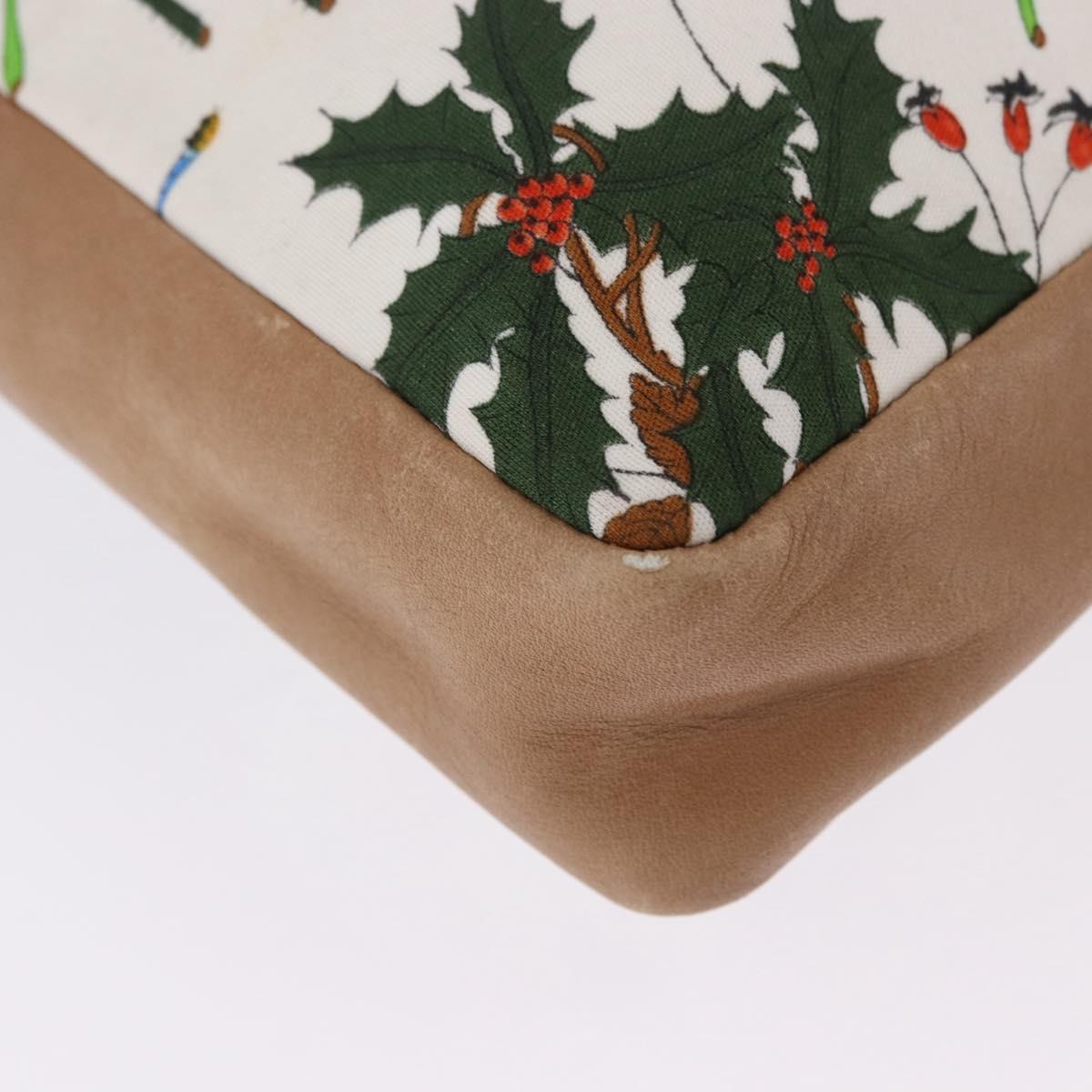 GUCCI Flora Drawstring Shoulder Bag Canvas White Beige Auth BA14894A