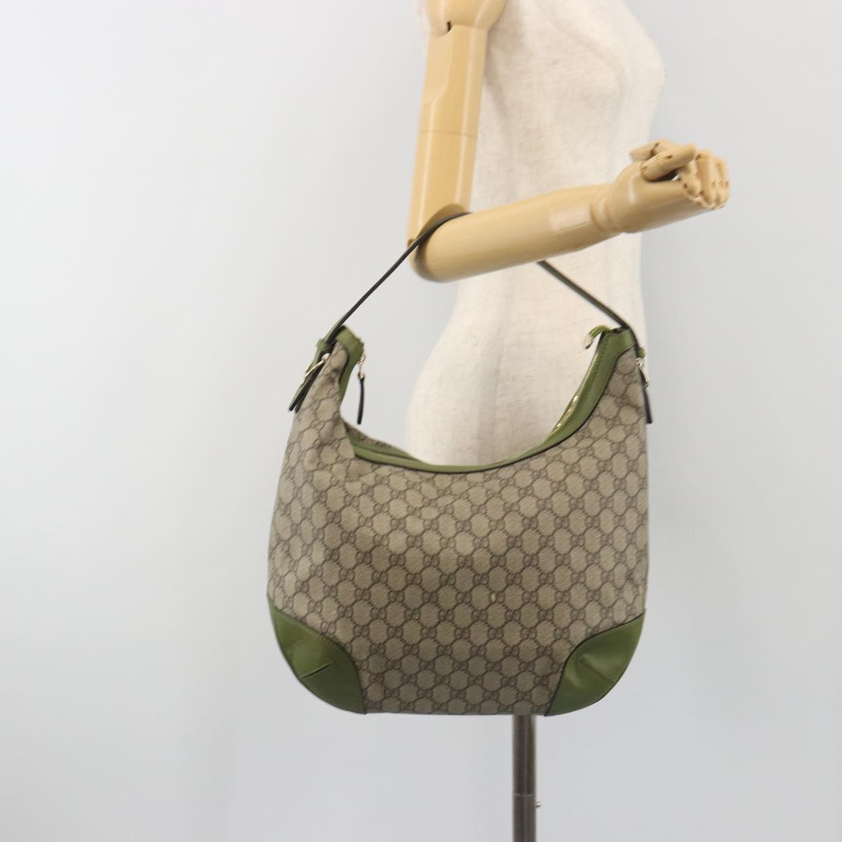 GUCCI GG Supreme Shoulder Bag PVC Leather Beige Gold Tone 309618 Auth BA14895A
