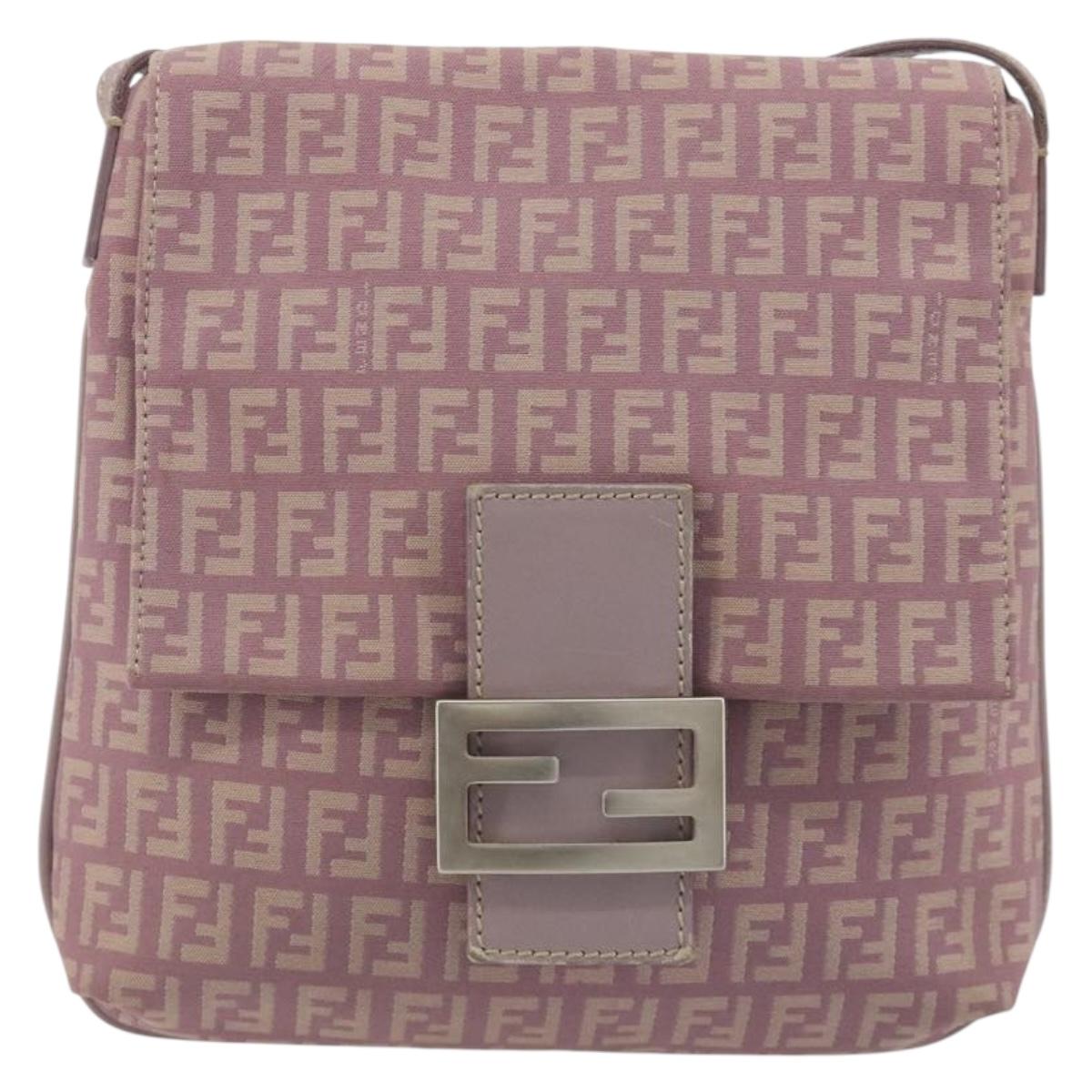 FENDI Zucchino Canvas Mamma Baguette Shoulder Bag Purple 8BT075 Auth BA14896A