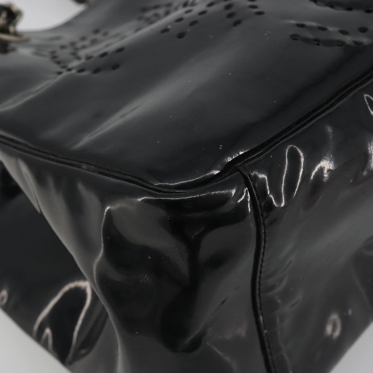 CHANEL Chain Tote Bag Patent Black Silver CC Auth BA14897