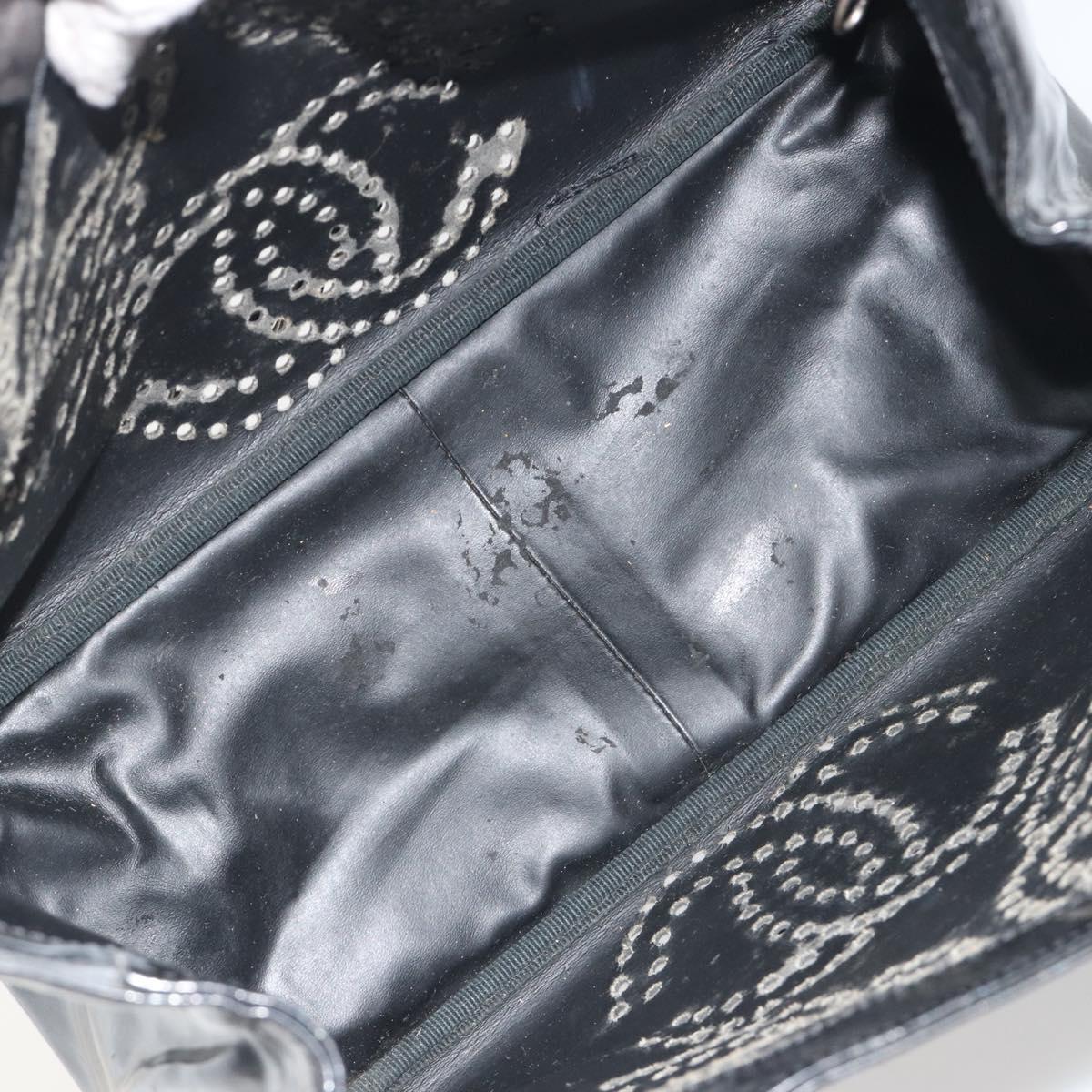 CHANEL Chain Tote Bag Patent Black Silver CC Auth BA14897