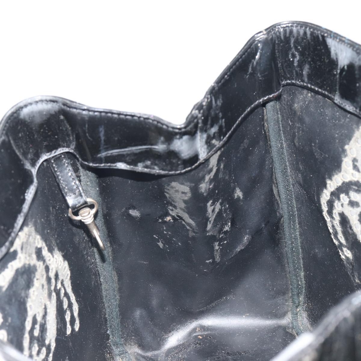 CHANEL Chain Tote Bag Patent Black Silver CC Auth BA14897