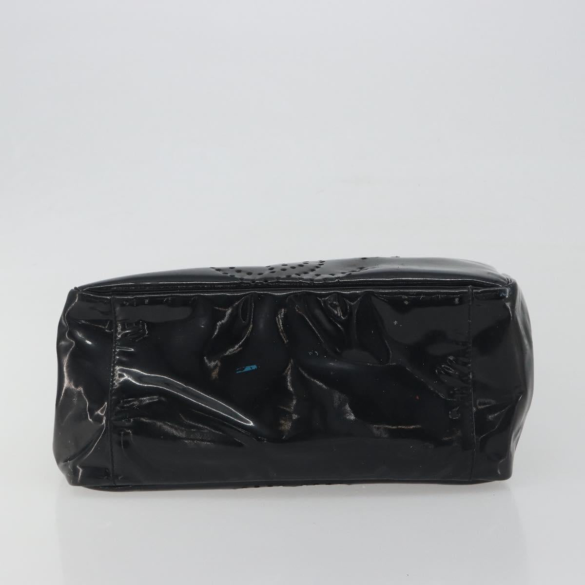 CHANEL Chain Tote Bag Patent Black Silver CC Auth BA14897