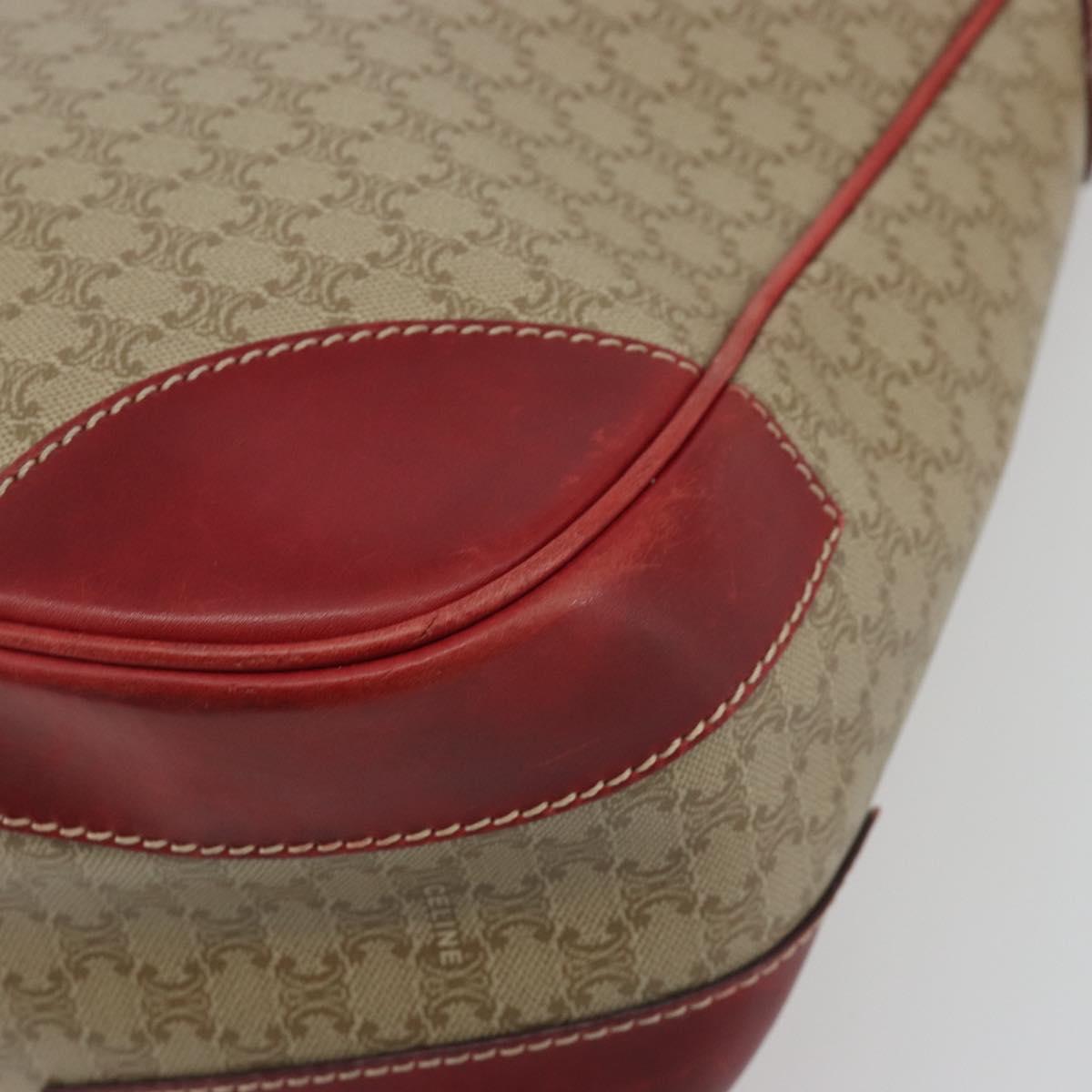 CELINE Macadam Shoulder Bag PVC Leather Beige Red Auth BA14898