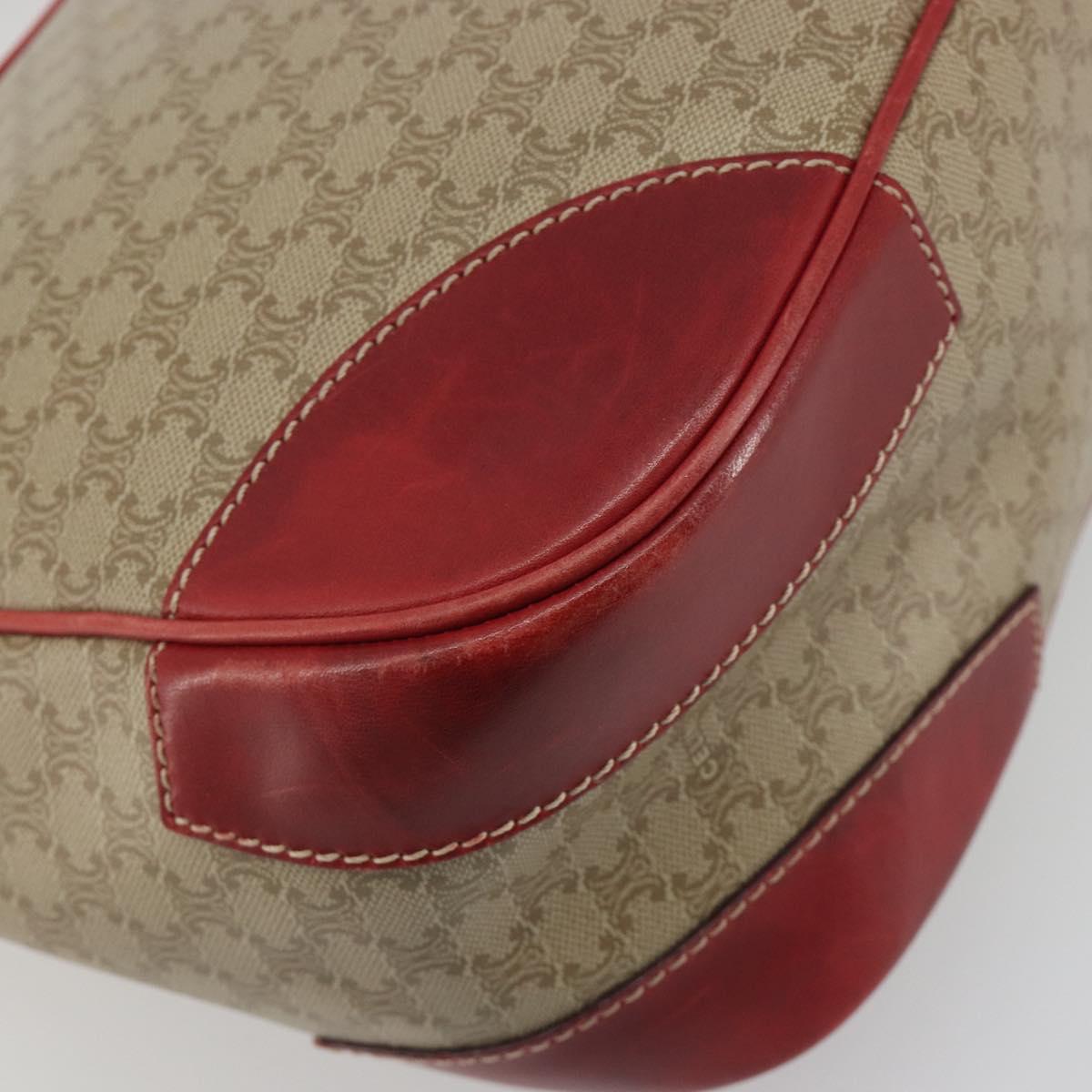 CELINE Macadam Shoulder Bag PVC Leather Beige Red Auth BA14898