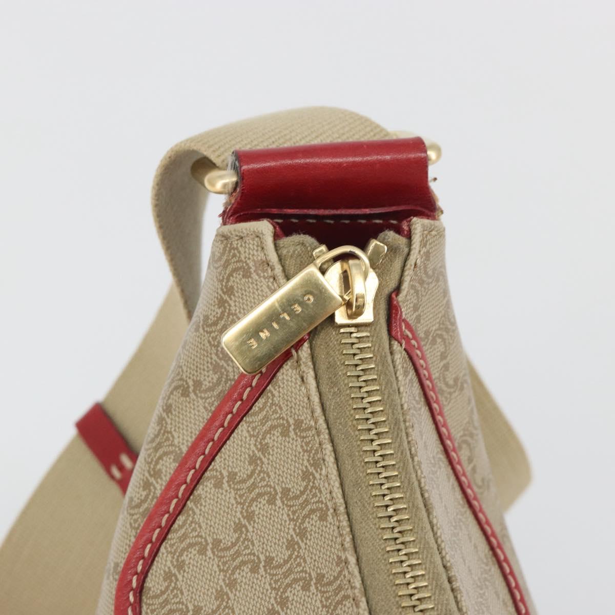 CELINE Macadam Shoulder Bag PVC Leather Beige Red Auth BA14898