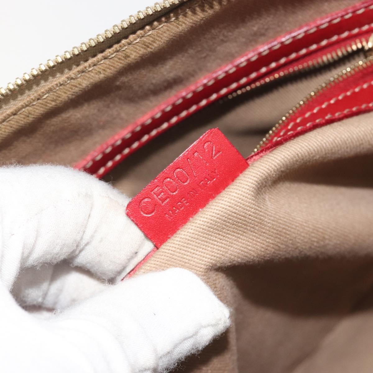 CELINE Macadam Shoulder Bag PVC Leather Beige Red Auth BA14898