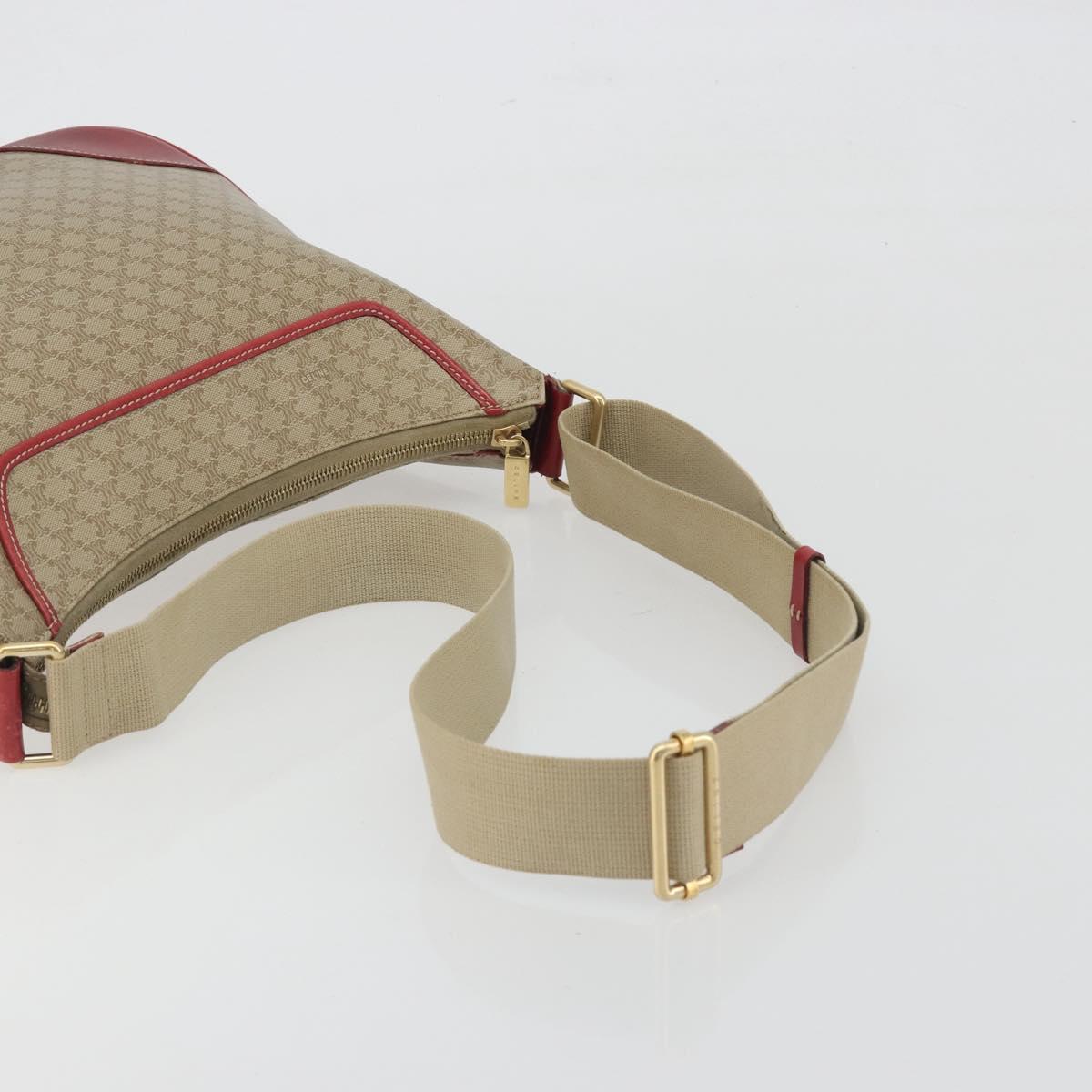 CELINE Macadam Shoulder Bag PVC Leather Beige Red Auth BA14898