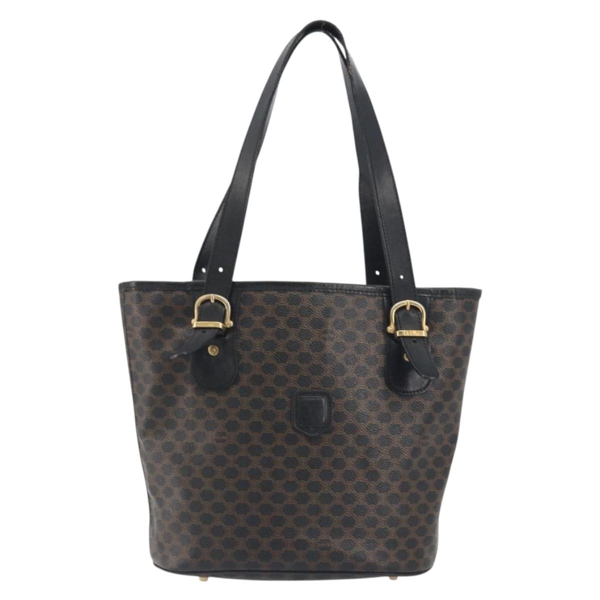CELINE Macadam Tote Bag PVC Leather Black Gold Tone Auth BA14899