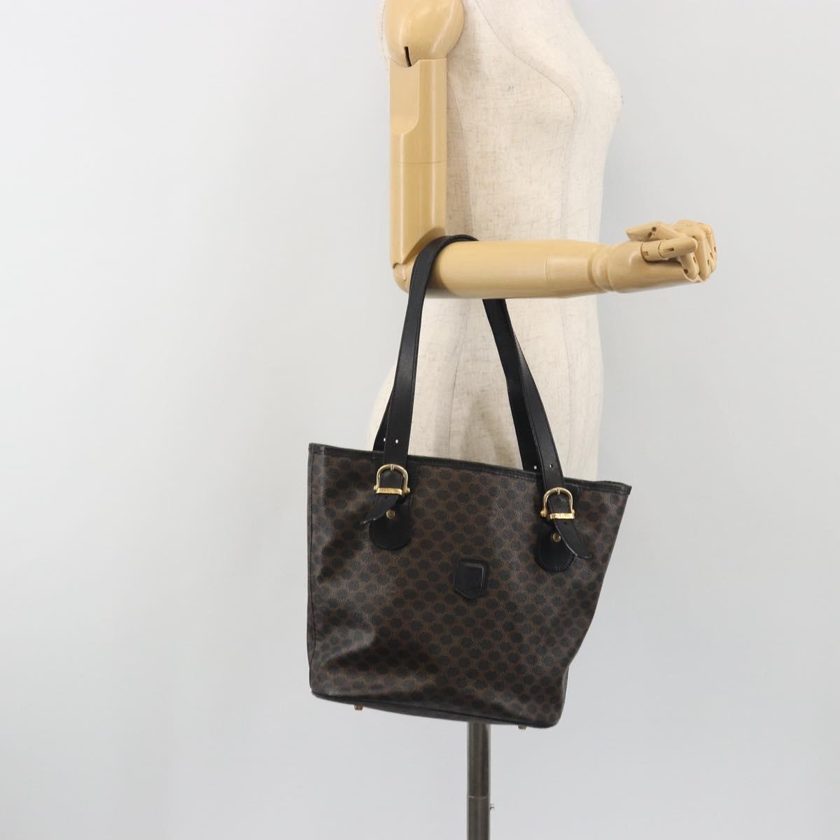 CELINE Macadam Tote Bag PVC Leather Black Gold Tone Auth BA14899