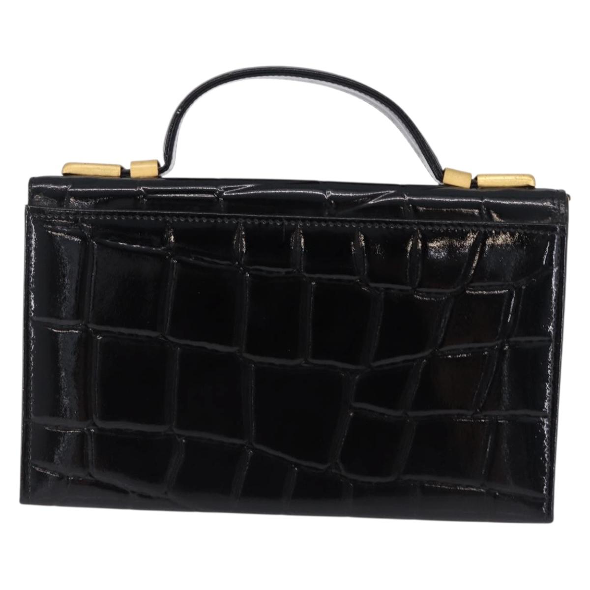 Gianni Versace Medusa Hand Bag Patent Black Gold Tone Auth BA14906A