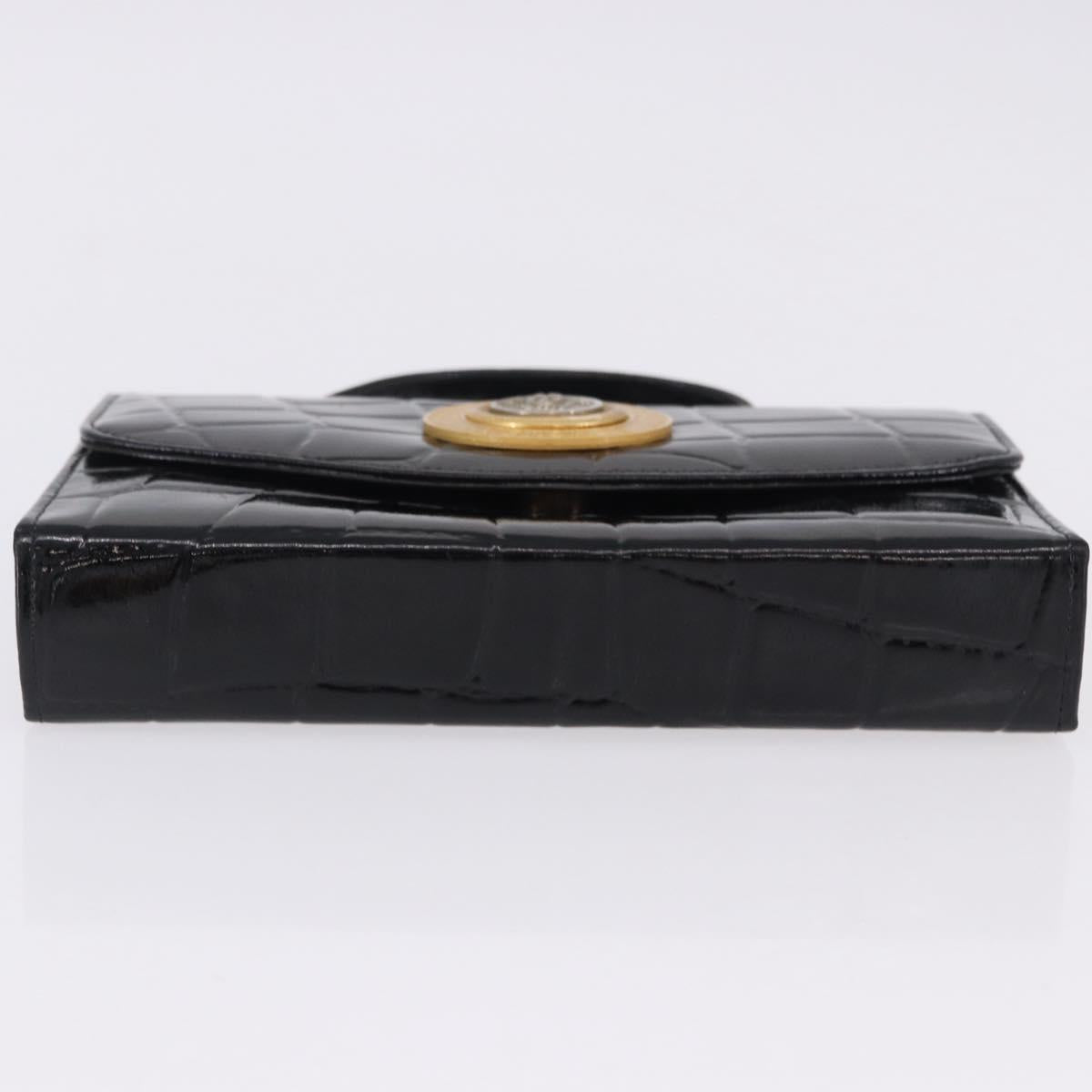 Gianni Versace Medusa Hand Bag Patent Black Gold Tone Auth BA14906A