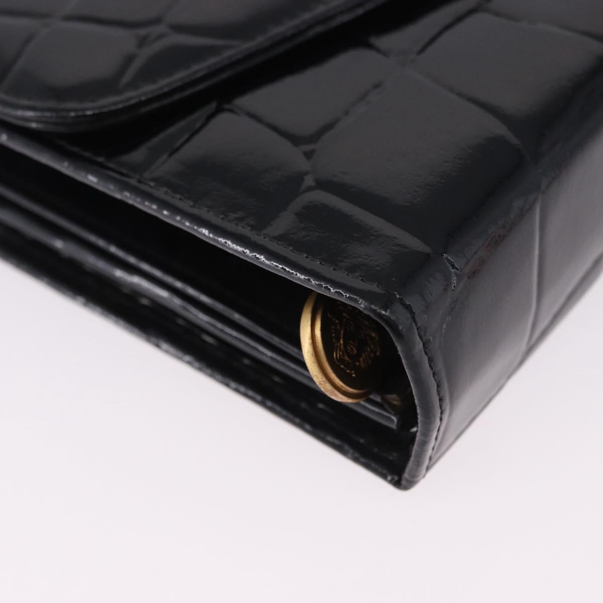 Gianni Versace Medusa Hand Bag Patent Black Gold Tone Auth BA14906A