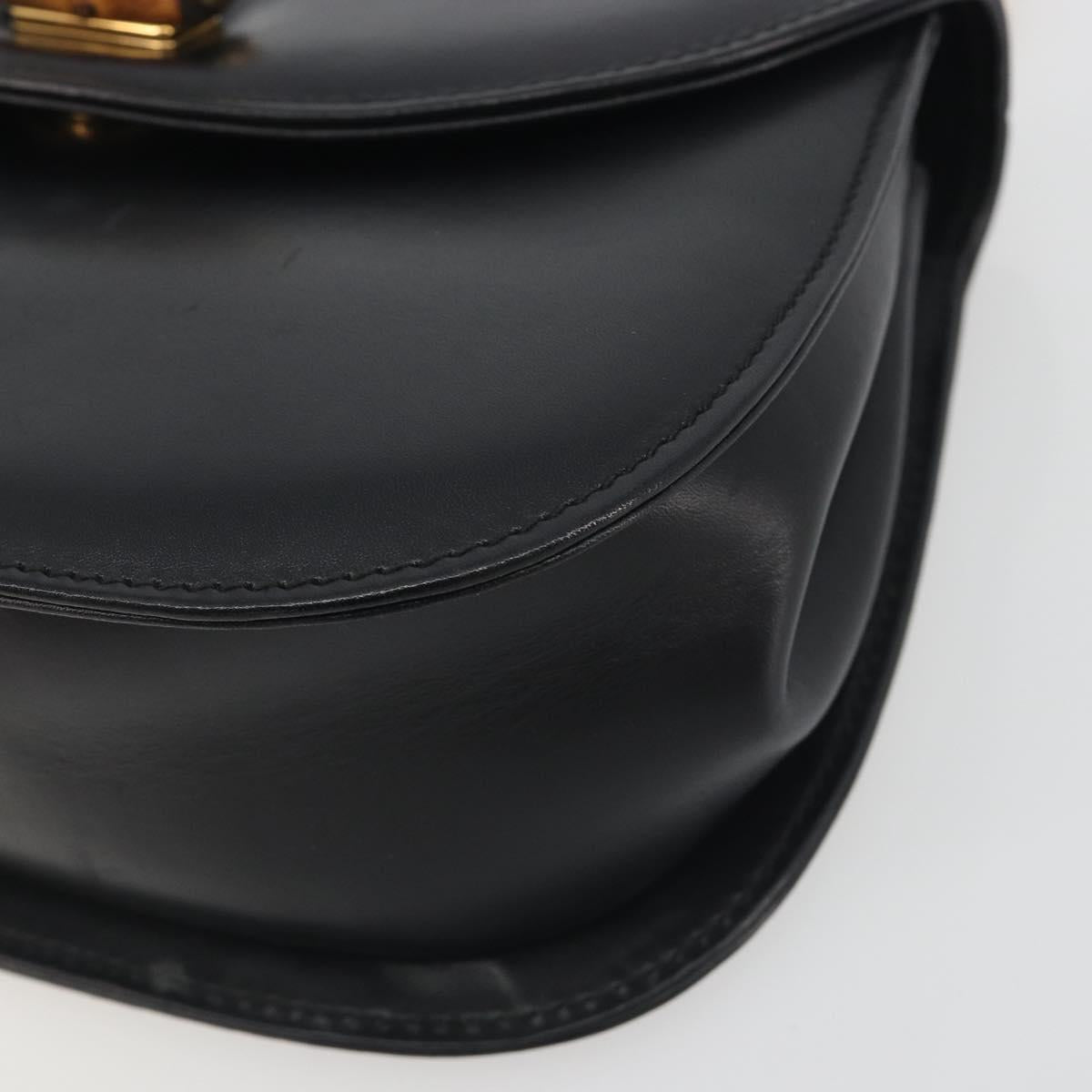 GUCCI Bamboo Chain Shoulder Bag Leather Black Gold 001 115 1497 Auth BA14916