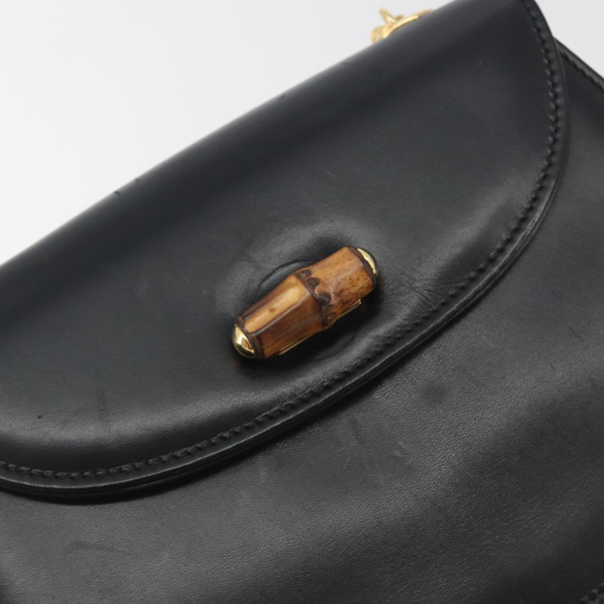 GUCCI Bamboo Chain Shoulder Bag Leather Black Gold 001 115 1497 Auth BA14916