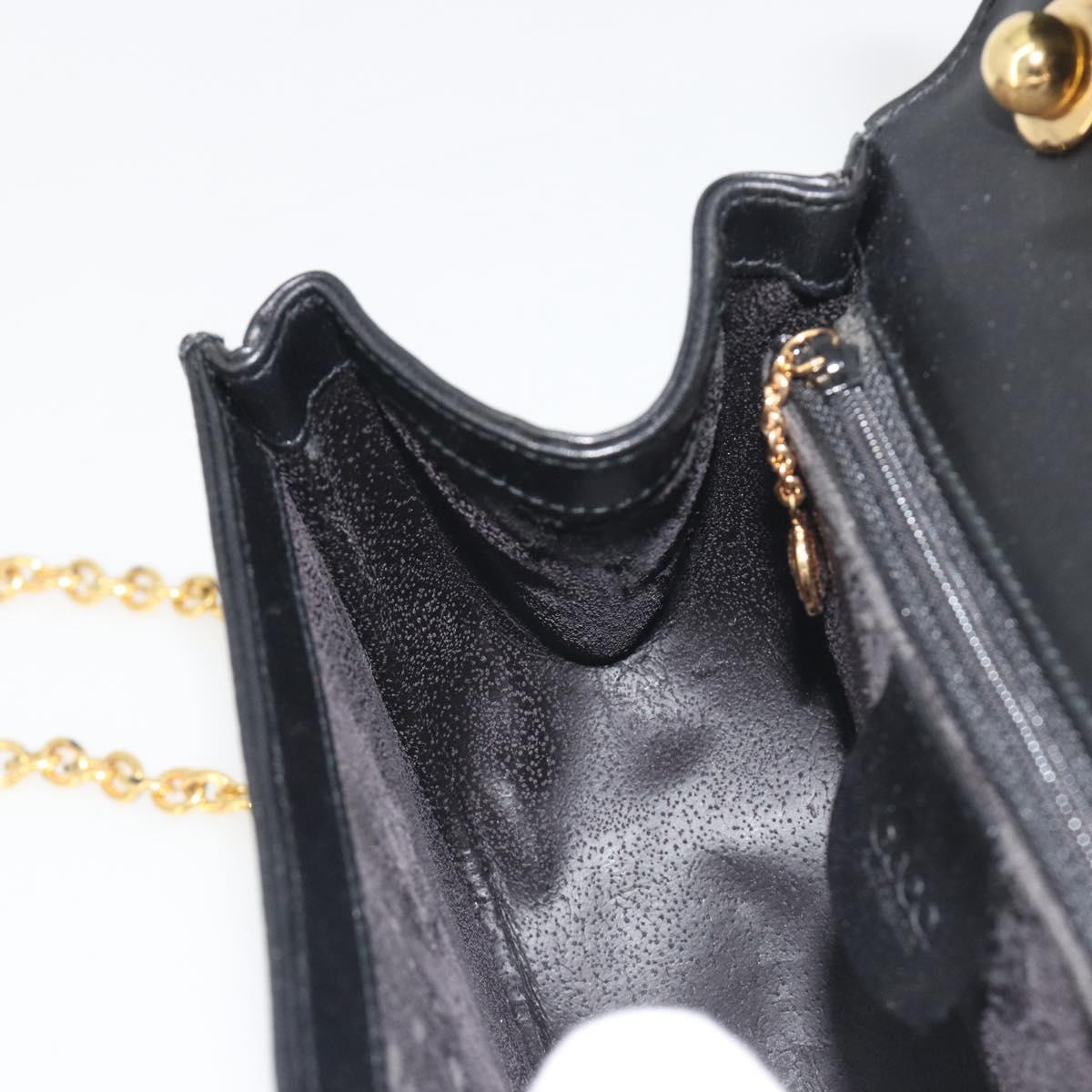 GUCCI Bamboo Chain Shoulder Bag Leather Black Gold 001 115 1497 Auth BA14916