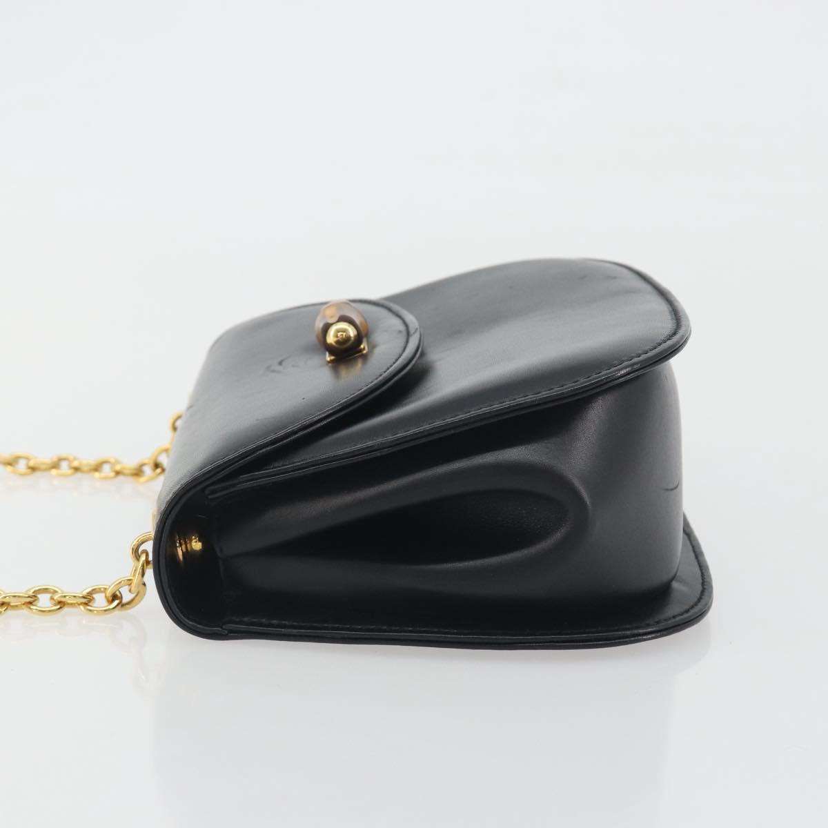 GUCCI Bamboo Chain Shoulder Bag Leather Black Gold 001 115 1497 Auth BA14916