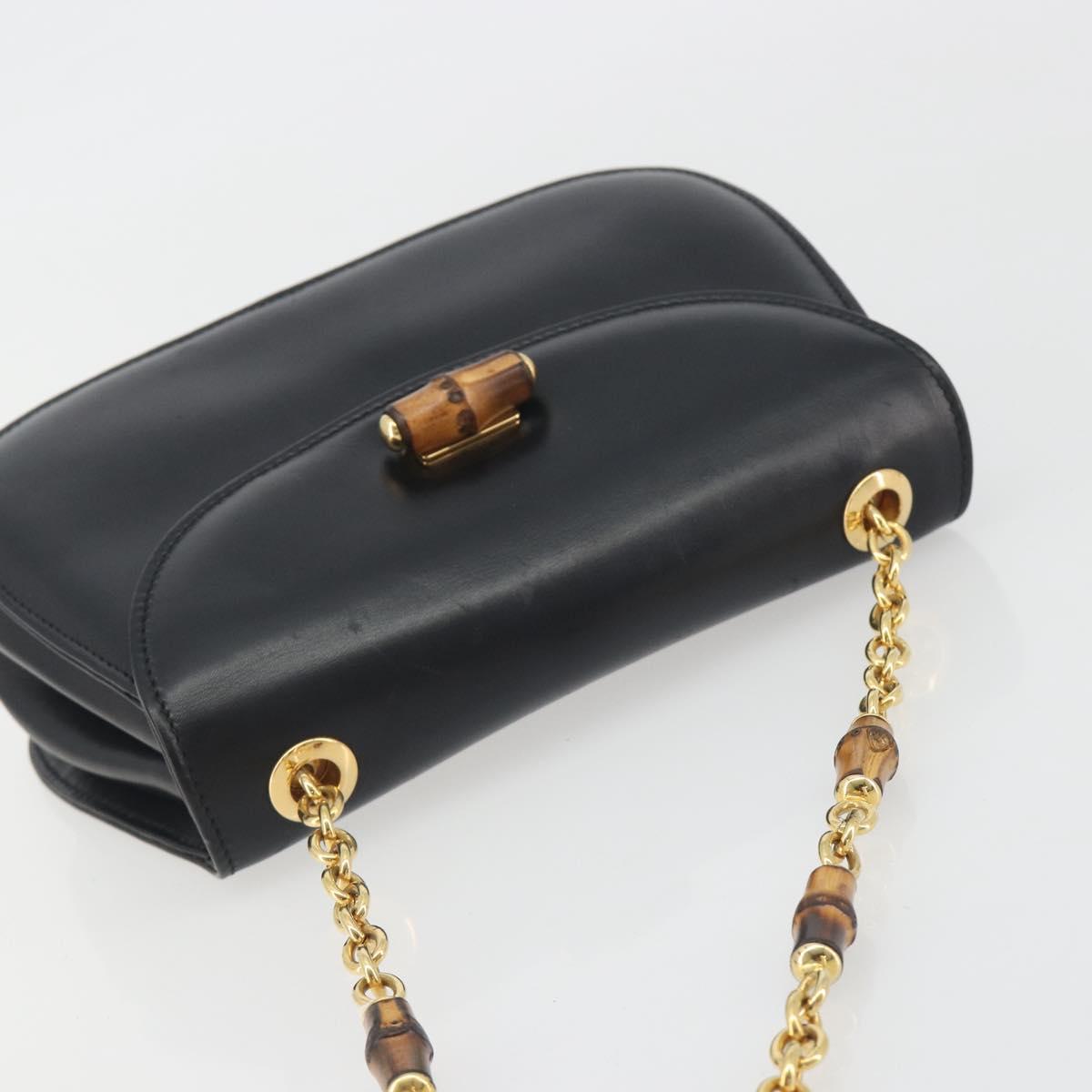 GUCCI Bamboo Chain Shoulder Bag Leather Black Gold 001 115 1497 Auth BA14916