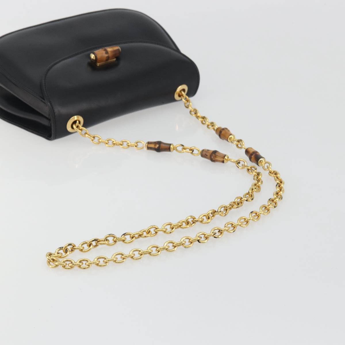 GUCCI Bamboo Chain Shoulder Bag Leather Black Gold 001 115 1497 Auth BA14916