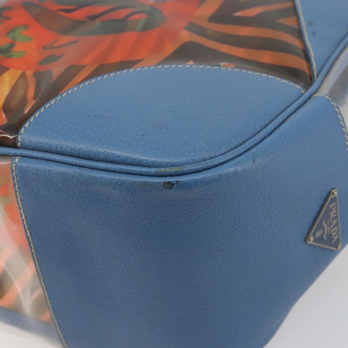 PRADA Tote Bag Vinyl Blue Silver Auth BA14917A