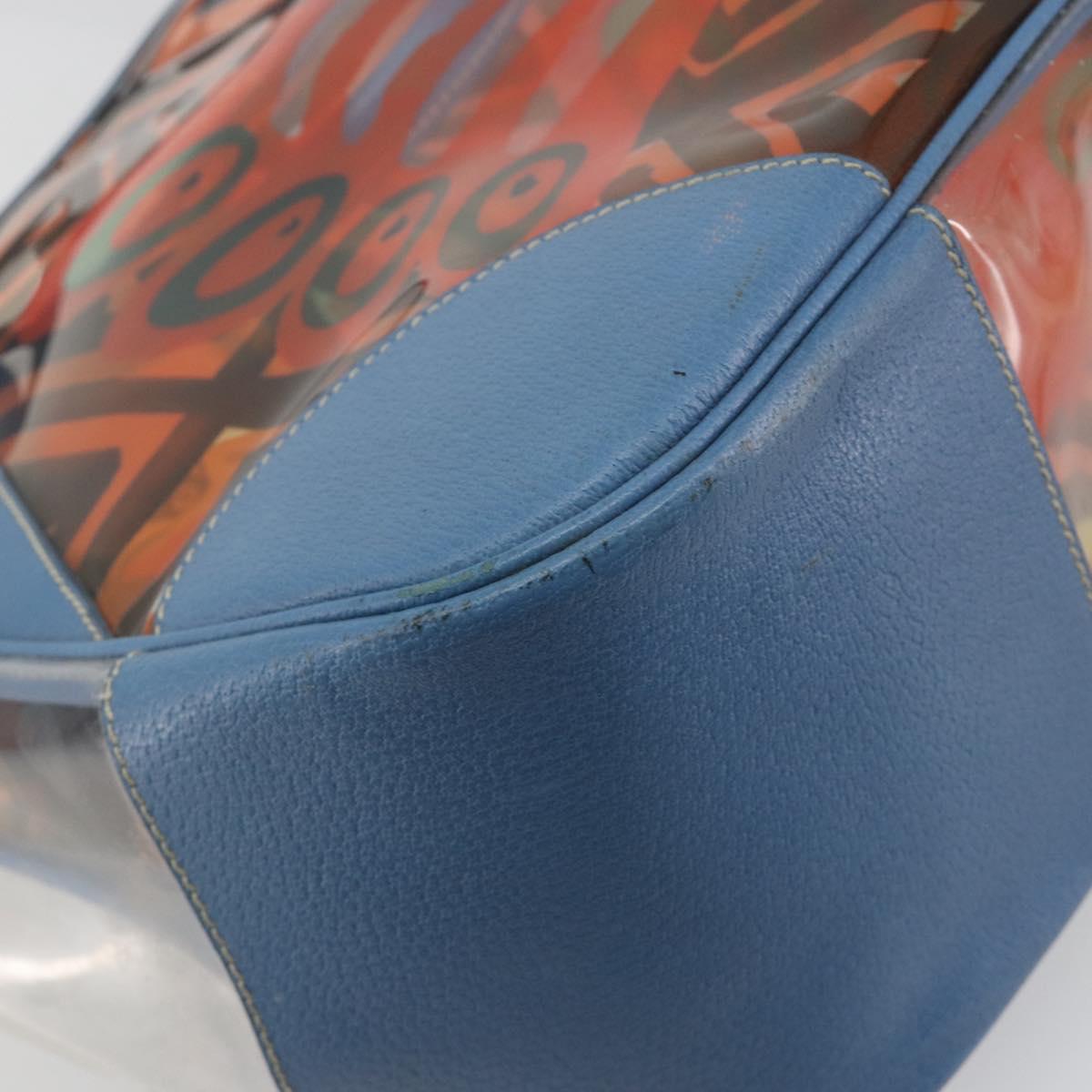 PRADA Tote Bag Vinyl Blue Silver Auth BA14917A